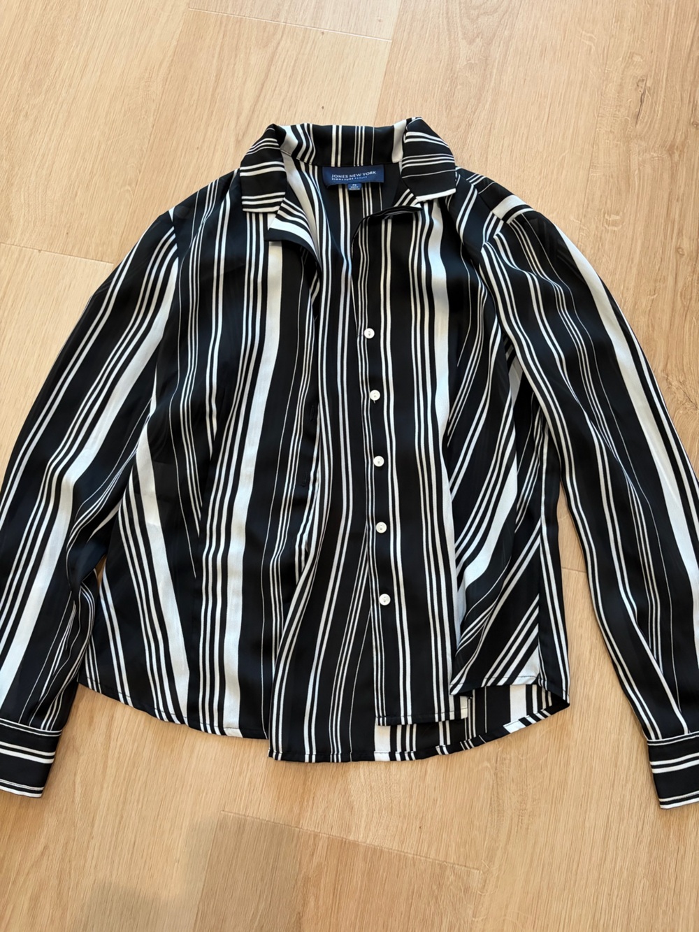 Jones New York Black and White Striped Button-Down Shirt